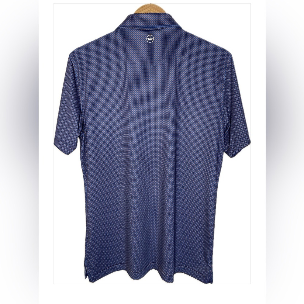 SOLD - Peter Millar Tailor Fit Navy Box Dot Patterned Polo Shirt Men’s Sz Medium - Picture 2 of 7